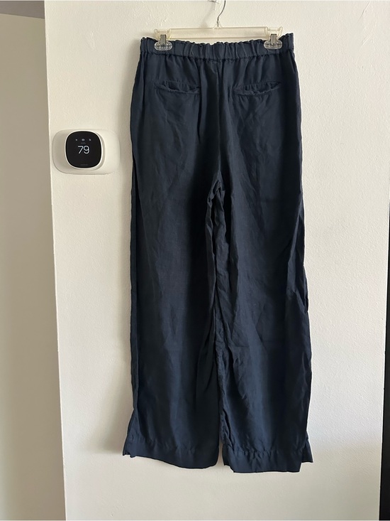Faherty Pants - Faherty linen Navy Wide-Leg Elastic Waist Pants women medium